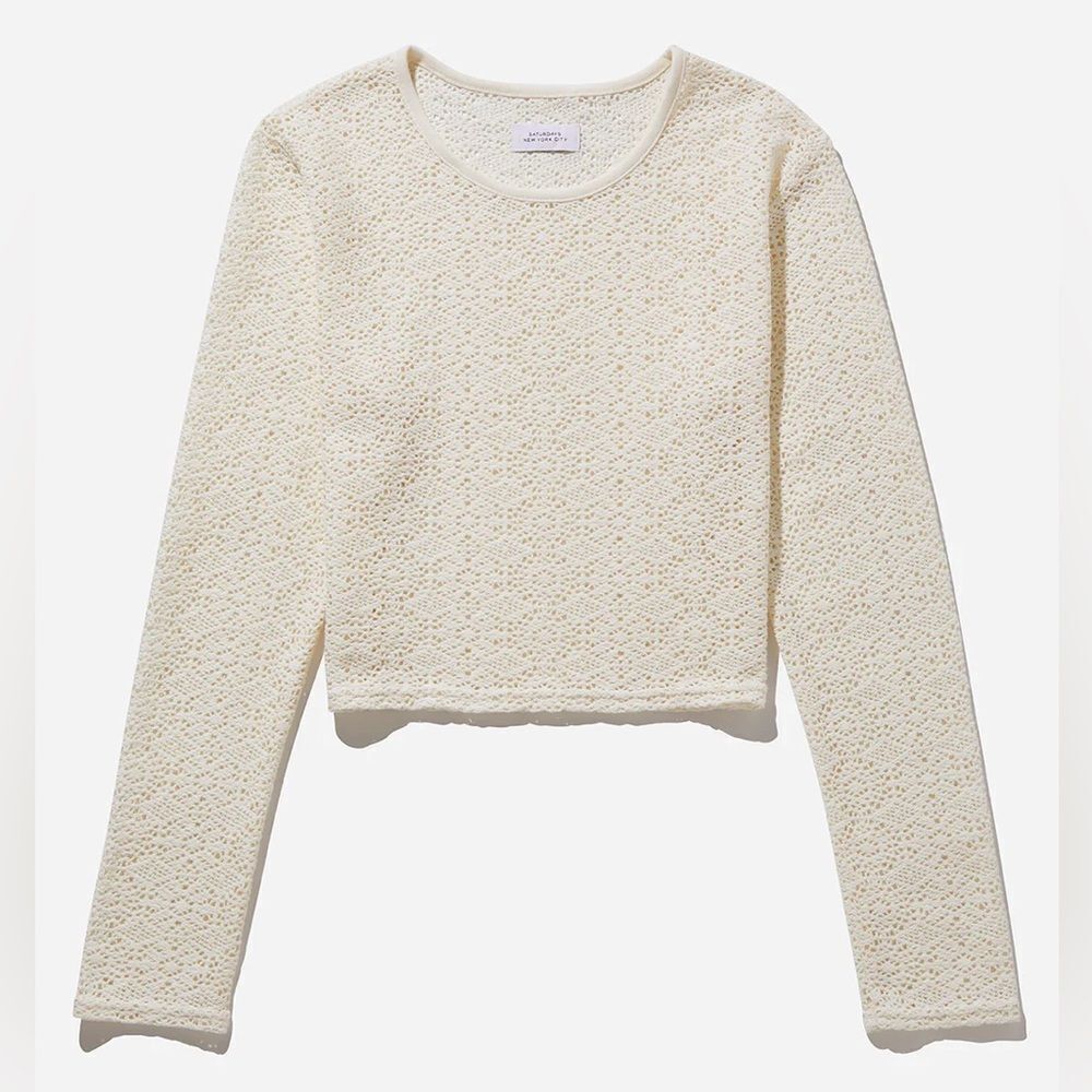 Saturdays NYC Peii Cotton Mesh Long Sleeve Top in Ivory